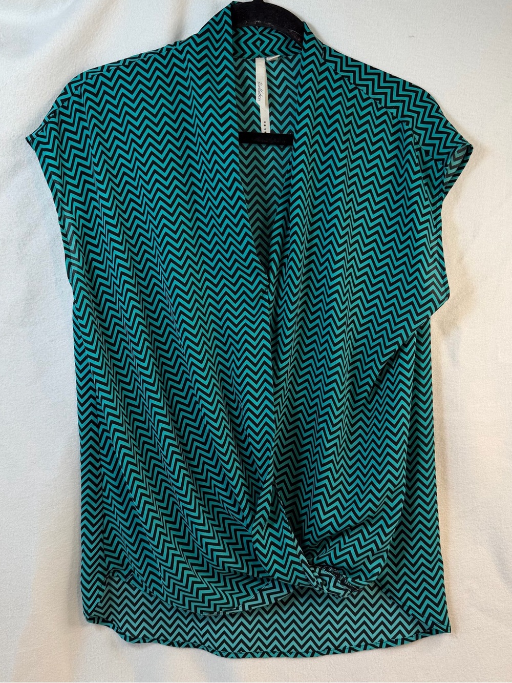 Bellatrix Teal and Black Chevron Wrap-Front Blouse